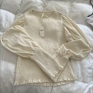 Cream Smocked Long Sleeve Top